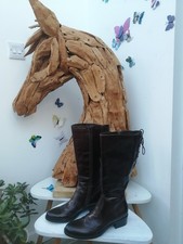 PAVERS Conker Brown Leather Knee High Brog Boots Size 3 Eu 36 Ladies Zip Fasten 