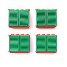 4 x LEGO Windows (1 x 4 x 3) w/ Shutters - Green / Red - Lot / Bundle