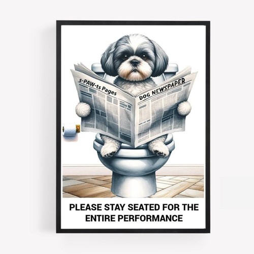 Funny bathroom shih tzu dog - funny, on