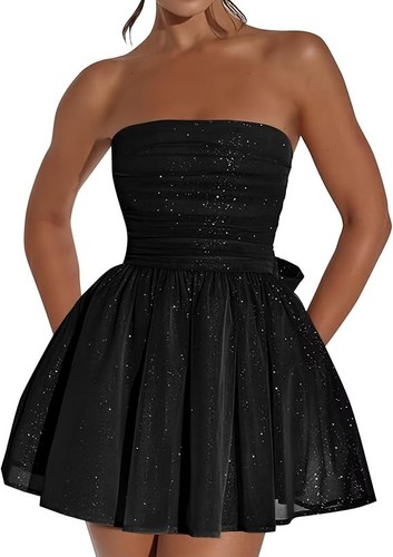 Black glitter mini strapless - black,