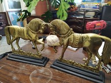 Pair Of Antique Brass Horses