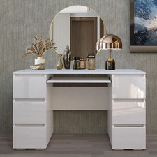 NEW White Dressing Table High Gloss Vanity Makeup Desk 6 Drawers Storage Bedroom