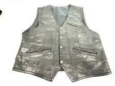 Mens vintage black leather waistcoat, 42" chest 21" rear drop