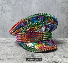 Colourful Sequins Steampunk Military Hat Captain Cap Festival Music Party Hat