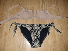 Gorgeous black Beige FAT FACE Underwired bikini top bottom set size 6 S (TV)