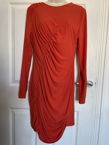 Zara red ruched size bodycon - l,