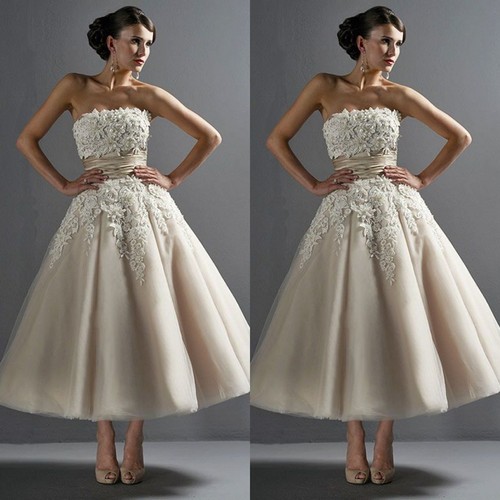 Sleeveless wedding dress tea - dress,