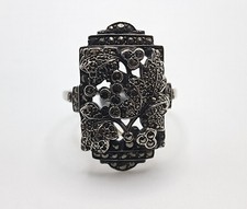 Beautiful Vintage Art Deco German 935 Silver & Marcasites Ring Size P 1/2