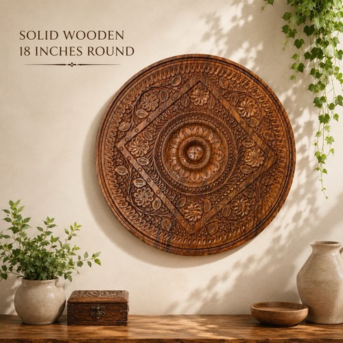 Hand carved solid wood wall - wood,