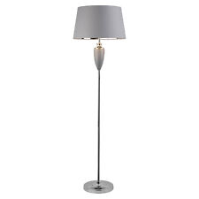 Floor Lamp Hepburn Large Ceramic with Grey Linen Shade Modern Grey Silver