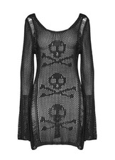 Knitted Mesh Dress PUNK RAVE Skull and Crossed Bones gothic pullover fishnet