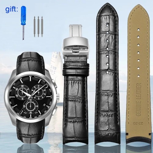 Leather curved end watchband - leather,
