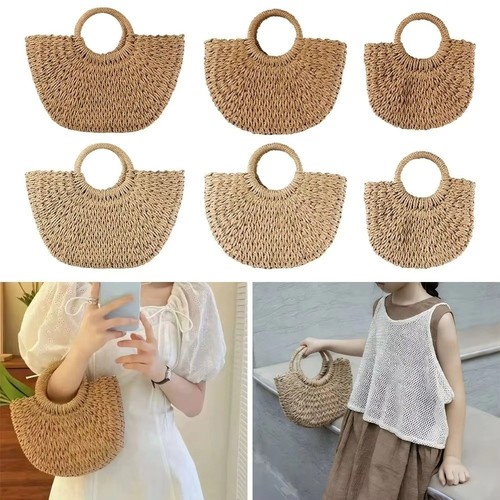 Lady boho straw woven - woven, rattan