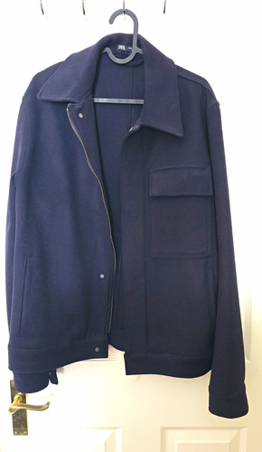Zara men navy wool zip - wool,