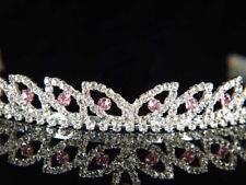 Bridal Prom Wedding Silver made with Pink Swarovski Crystal Tiara Evening 0108