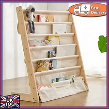 Childrens Book Shelf Wooden Sling Storage Rack Organizer Bookcase Bookshelf UK