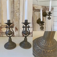 STUNNING Pair WEIGHTED Brass RARE Wall Sconce Freestanding Candle Candelabra