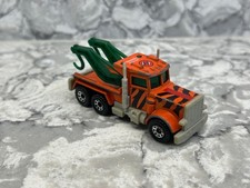 Matchbox Road Blasters Orange Peterbilt Wrecker Tow Truck Tiger Strips 1/80