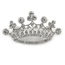 Clear Crystal Crown Brooch In