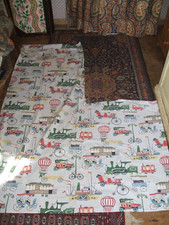 USED LOCOMOTIVE TRAIN  COTTON FABRIC 1960 NURSERY   FREE POST 49"X 34 32X 23"