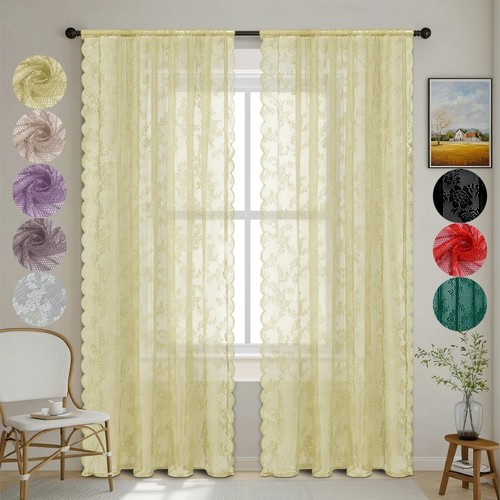 Lace sheer curtain panel - lace,