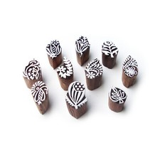 Leaf and Assorted Pattern Small Wooden Printing Blocks (Set of 10) Htag1033
