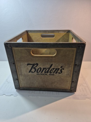 Vtg bordens milk crate metal - bordens,