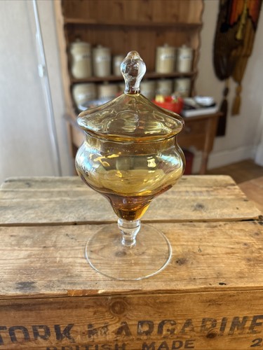 Vintage amber glass lidded - amber,