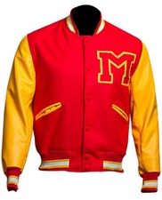 Men's MJ Thriller Michael Jackson Red M Logo Varsity Letterman Bomber Jacket