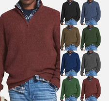 Mens Ribbed Jumper Sweater Pullover Quarter Zip Crew Neck Warm V-Neck Jacket NEW