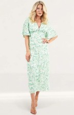 Keepsake The Label Womens Green Floral Print Midi Dress Zip Closure RRP £219