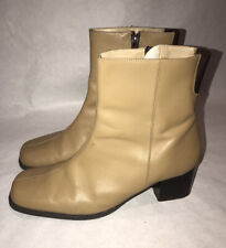 SHOE TAILOR LADIES BEIGE LEATHER ZIP UP BLOCK HEEL ANKLE BOOTS UK 5 EU 38 BT077