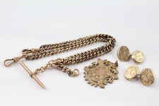 9ct Rolled Gold Antique Jewellery Watch Chain Medallion Cufflinks x 3