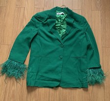 Zara Green Double Breasted Blazer Jacket Size M Furry Cuffs Fancy Dress