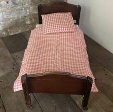 Antique Wooden Folding Dolls Bed, Early 20th Century + Bedding - Play or Display