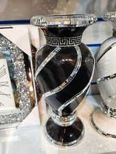 40Cm Black & Silver Floor Vase Large Sparkly Silver Mirrored Style Romany 09