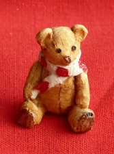 MINIATURE TEDDY BEAR IN RED AND WHITE SCARF - MAN UTD? - 27mm TALL - FREE P&P