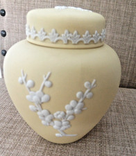 Wedgwood Jasper ware small Ginger Jar  - Pale Yellow & Prunus Blossom decoration