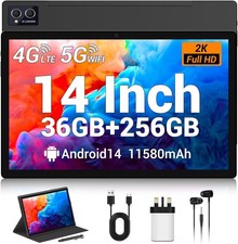 14 Inch Tablet, Android 14 Tablet with SIM Card Slot, 36GB RAM+256GB ROM(TF 1TB)
