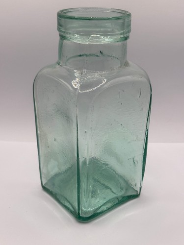 Old square aqua glass - , pickle