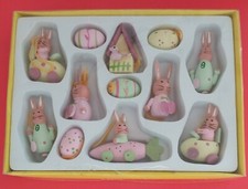 Vintage Retro Wooden Easter Eggs Rabbits Nesting Bird Chick Decorations Boxed