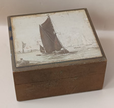 Small Vintage wooden  box  sailing boat yacht picture on lid
