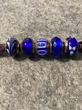 lovelinks murano glass/925 sterling silver beads-set of 4 - plain & pattern blue