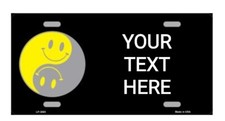 SMILEY YIN YANG -ADD YOUR TEXT- METAL AUTO TAG LICENSE PLATE CUSTOM PERSONALIZED