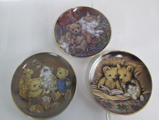 Franklin Mint Sue Willis Limited Edition Decorative Bear And Cat Plates Set Of 3