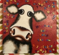 Caroline Shotton ORIGINAL Painting Oil On Canvas 36”x36” "Moo Said Daisy"