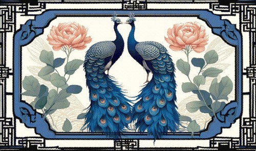 Peacocks art deco frame - art,