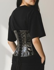 Brand New Steel Bones Black PVC Vinyl Hook Closure Corset Goth HALLOWEEN Costume