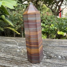 7.9" 2.8LB Natural Iron Tiger Eye Stone Obelisk Quartz Crystal Tower Point Decor