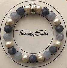 Thomas Sabo Sterling Silver 925 Chalcedony Dumortierite Pearl Charm Bracelet